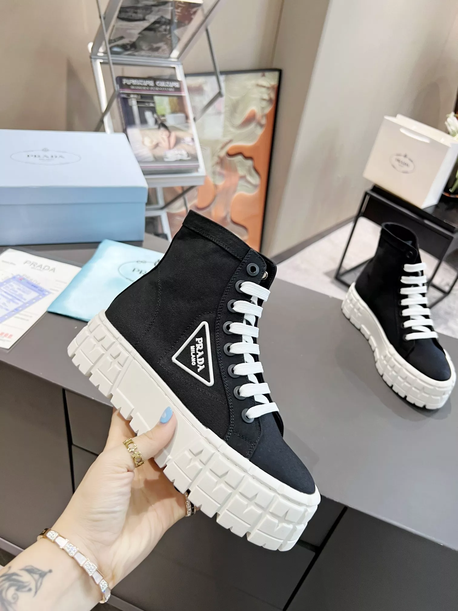 Prada High Top Shoes For Women Soft 1642