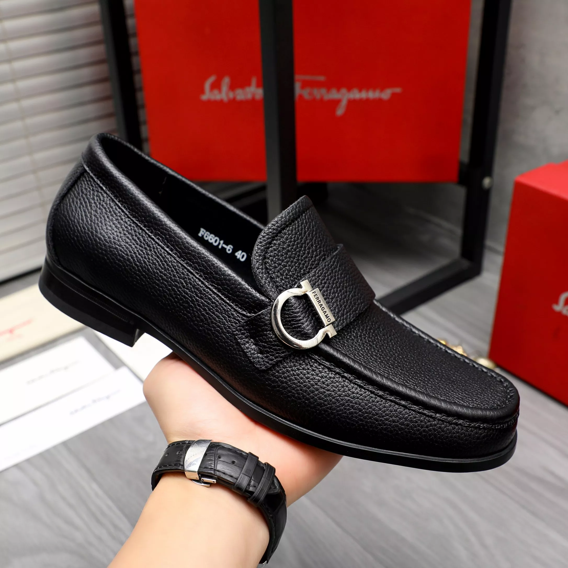 Refined 9134 Salvatore Ferragamo Leather Shoes For Men