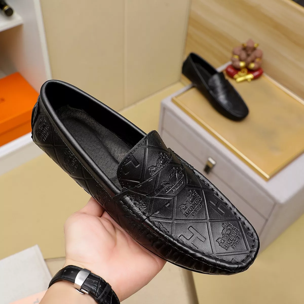 Resilient 8463 Hermes Leather Shoes For Men