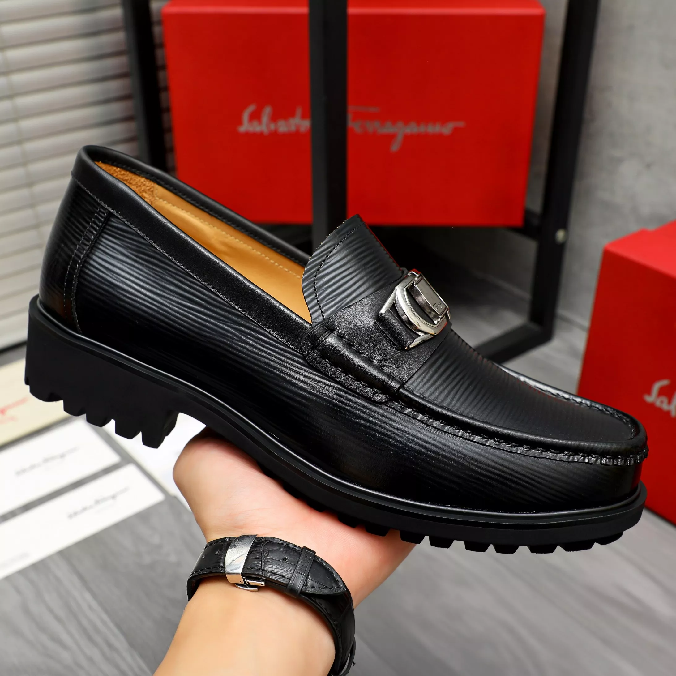 Salvatore Ferragamo Leather Shoes For Men NewStyle 6015