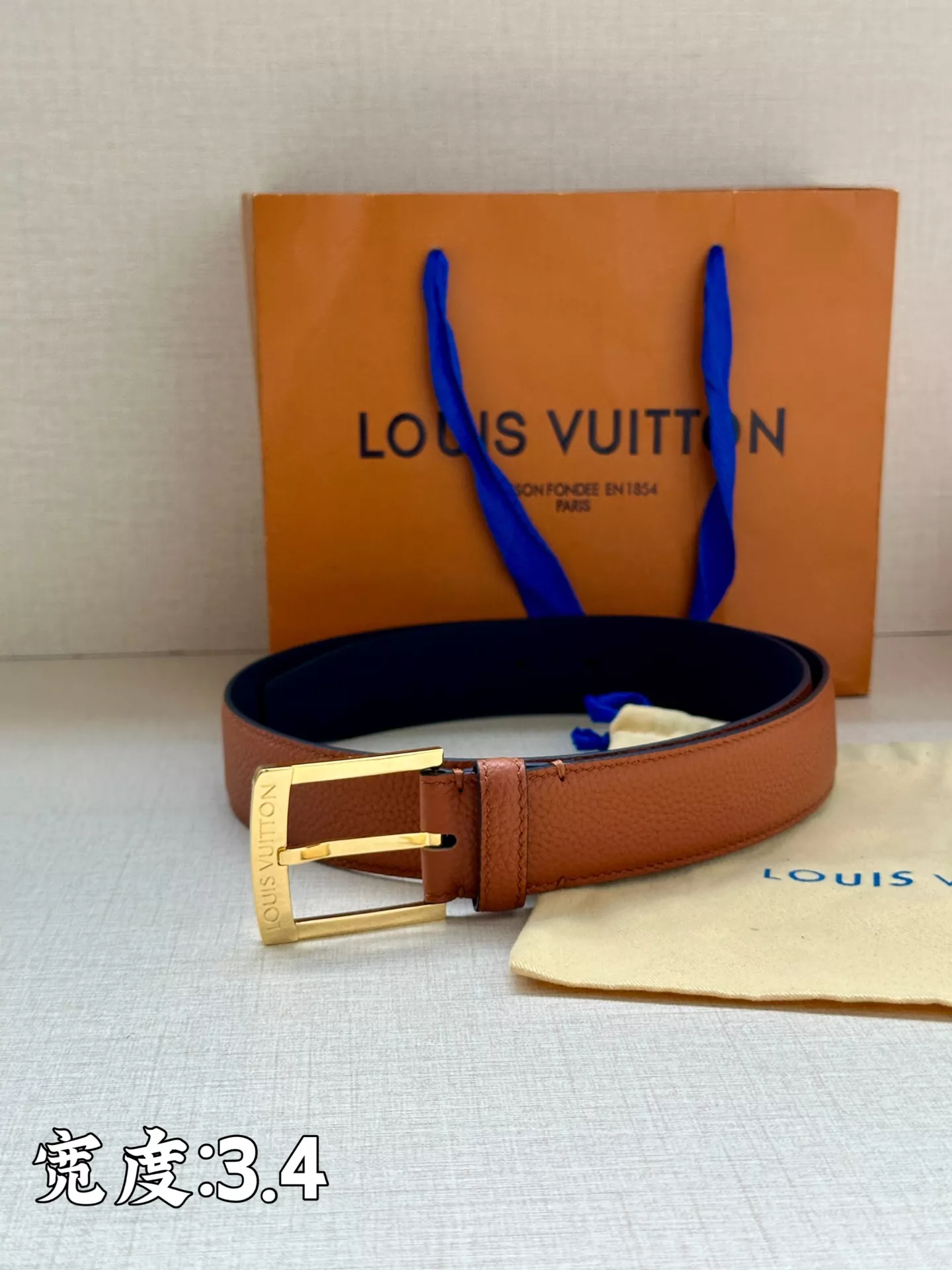 Soft 7077 Louis Vuitton AAA Quality Belts In 3.4cm For Men