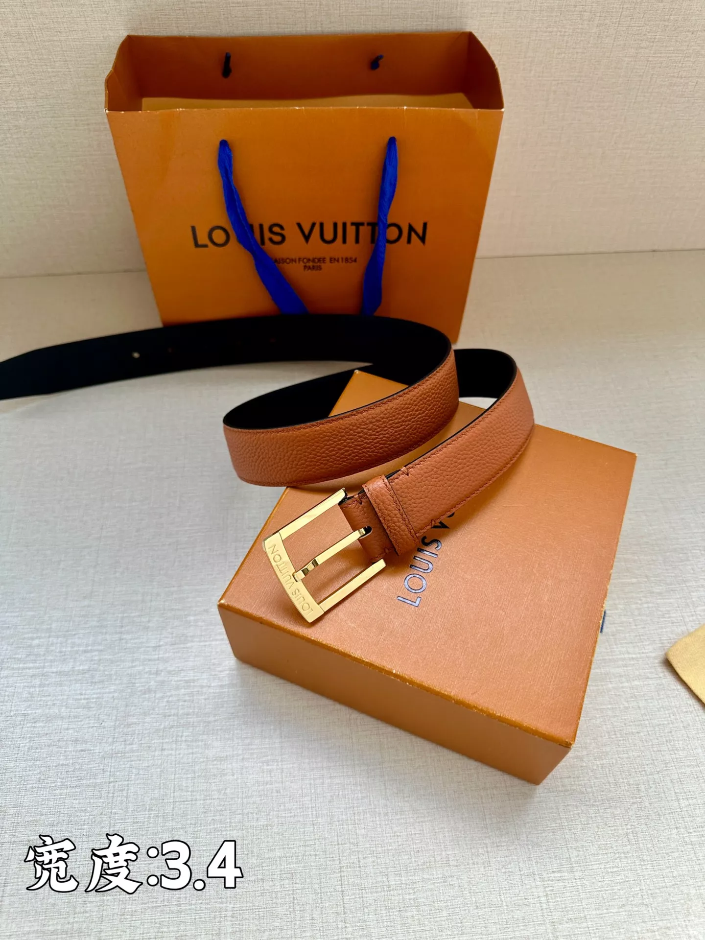 Soft 7077 Louis Vuitton AAA Quality Belts In 3.4cm For Men