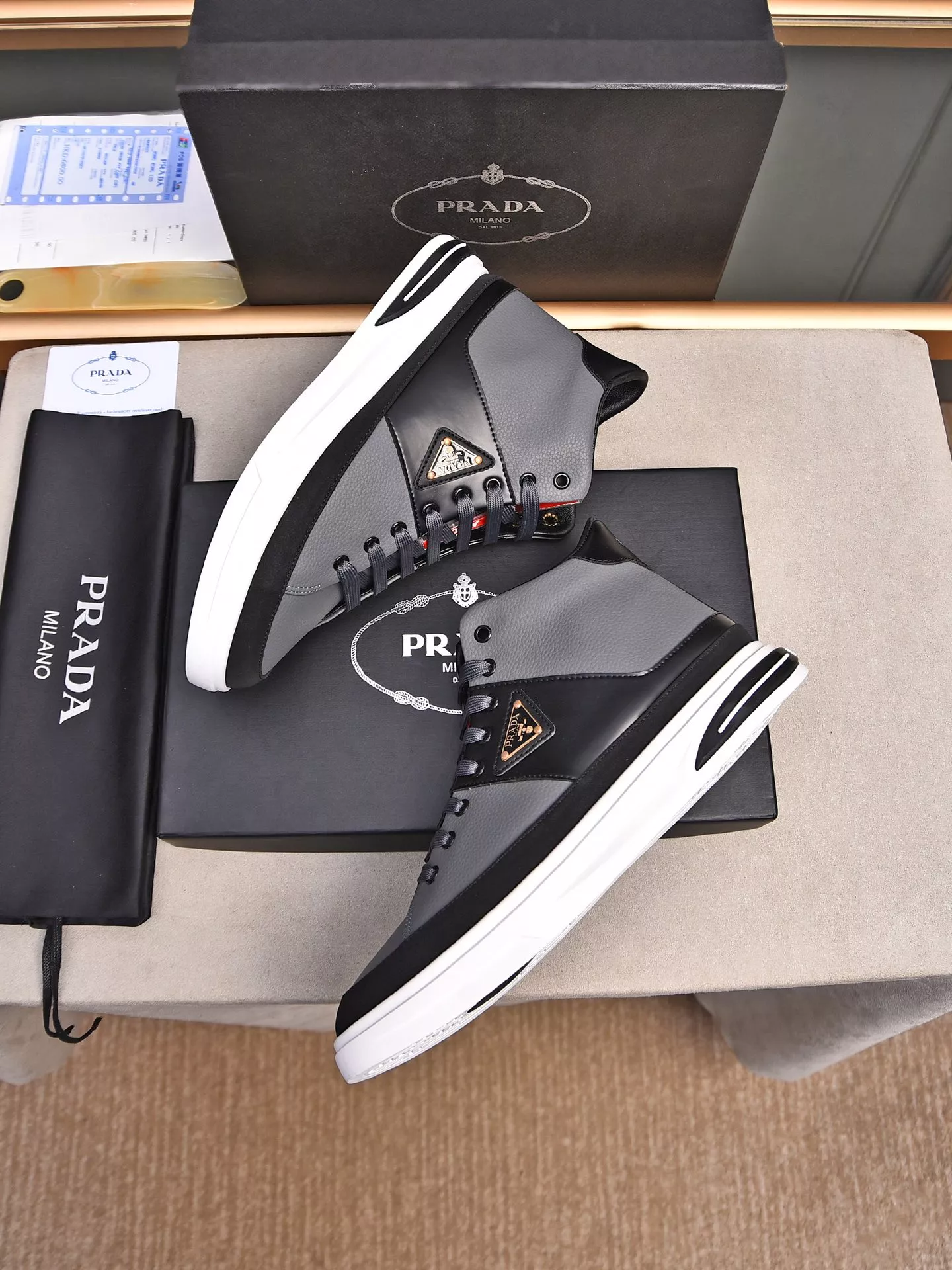 Sophisticated 6493 Prada High Top Shoes For Men