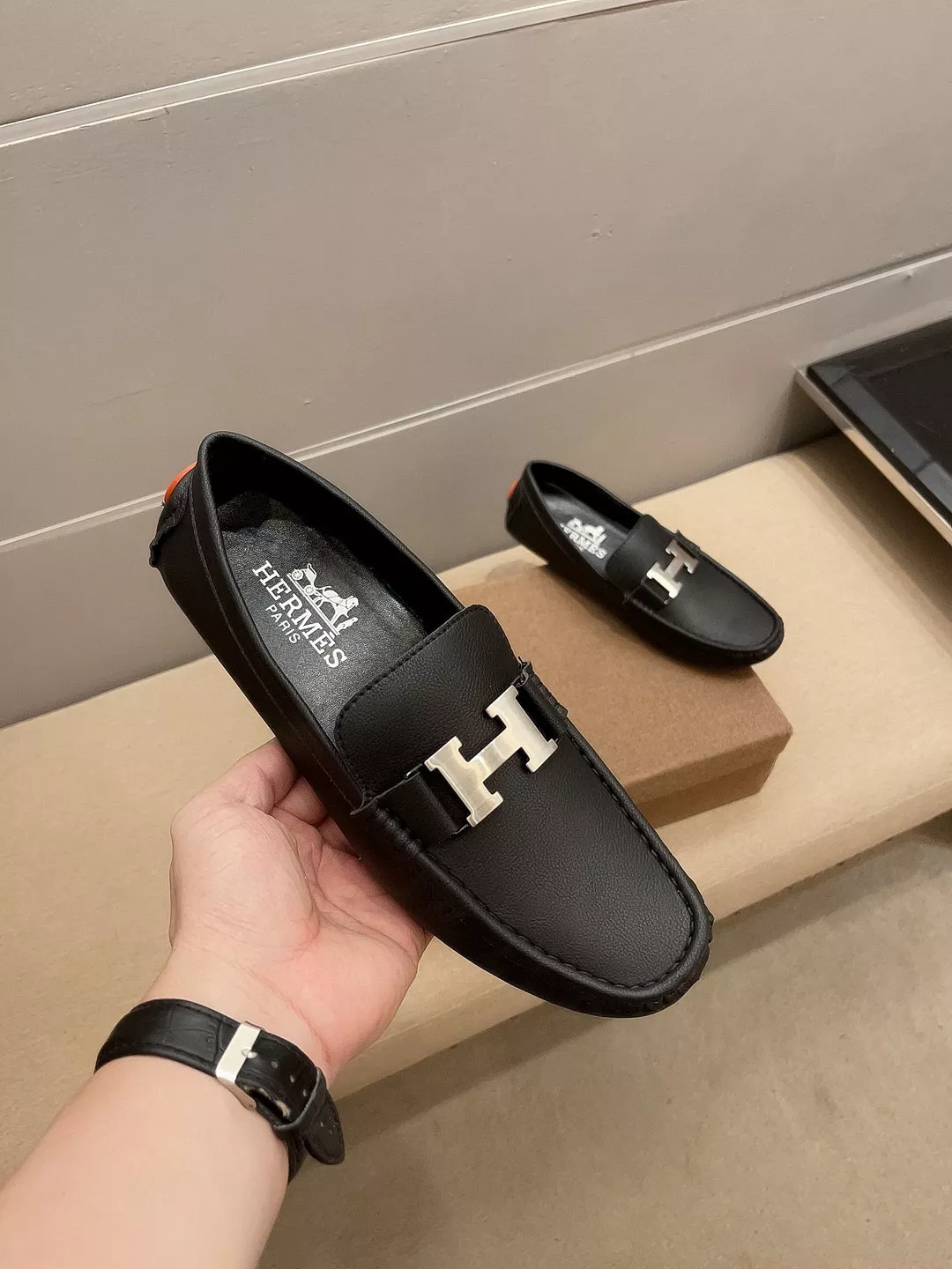 Trendy 8717 Hermes Leather Shoes For Men