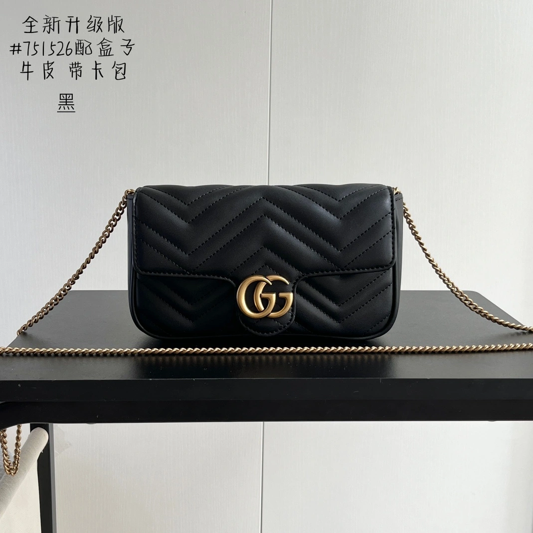 WellDesigned 1505 Gucci GG Marmont Super Mini Bag Black Chevron Leather For Women