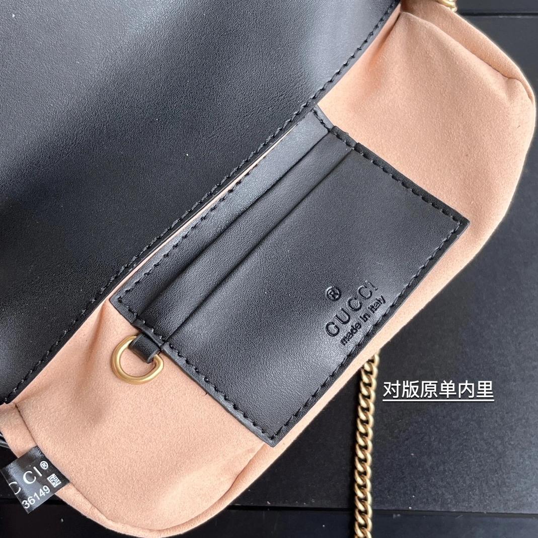 WellDesigned 1505 Gucci GG Marmont Super Mini Bag Black Chevron Leather For Women