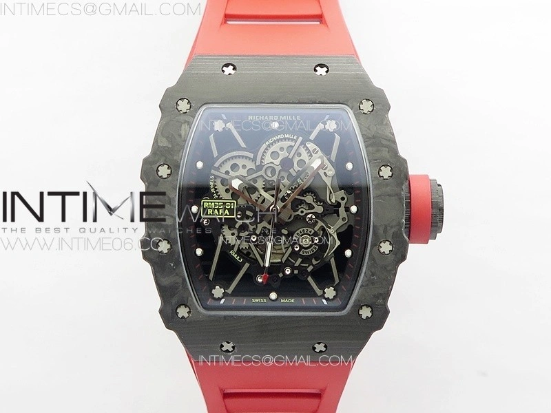 RM035-01 Forged Carbon Case KUF Best Edition Red Crown on Red Rubber Strap MIYOTA8215