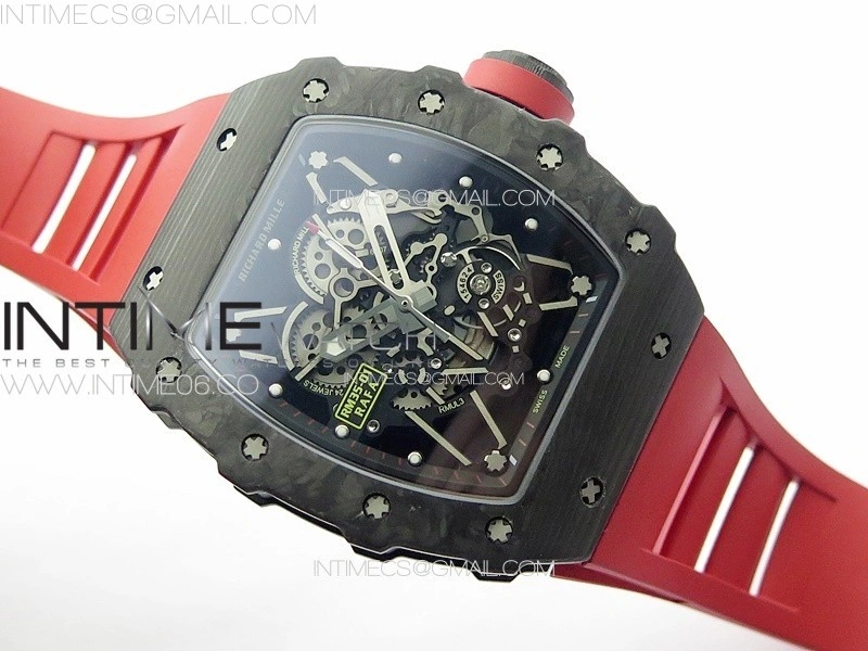 RM035-01 Forged Carbon Case KUF Best Edition Red Crown on Red Rubber Strap MIYOTA8215