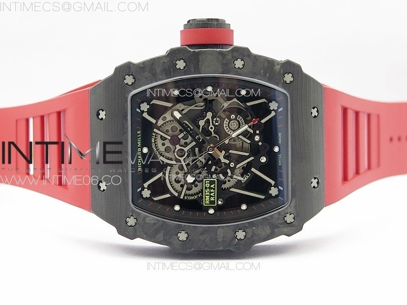 RM035-01 Forged Carbon Case KUF Best Edition Red Crown on Red Rubber Strap MIYOTA8215