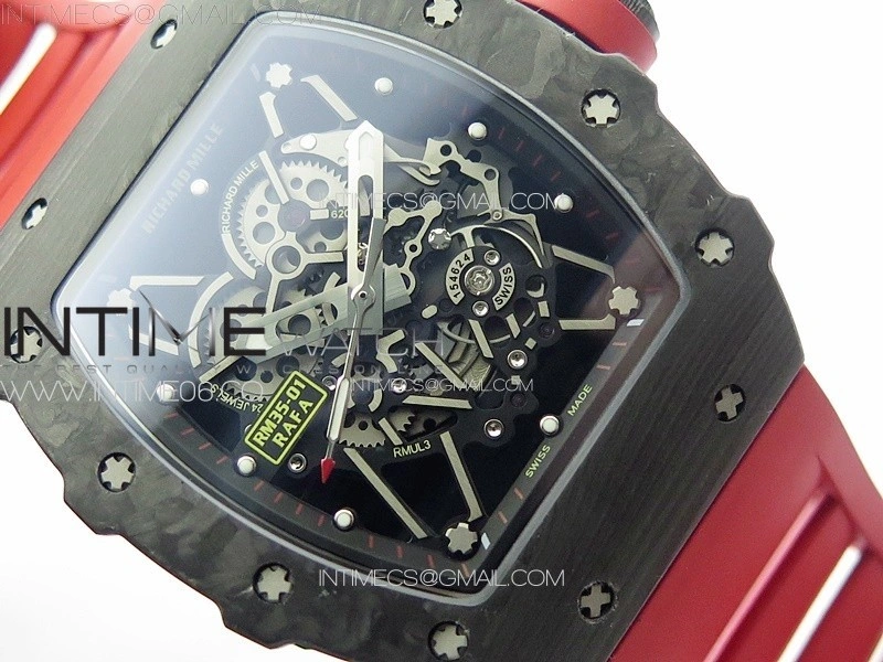 RM035-01 Forged Carbon Case KUF Best Edition Red Crown on Red Rubber Strap MIYOTA8215