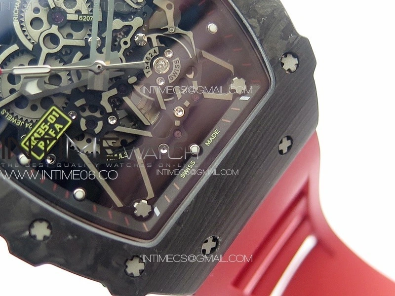 RM035-01 Forged Carbon Case KUF Best Edition Red Crown on Red Rubber Strap MIYOTA8215
