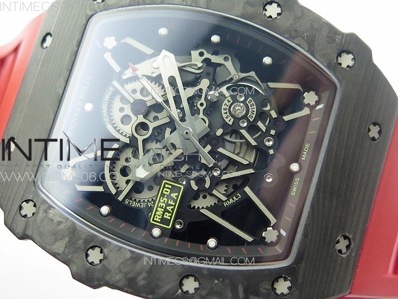 RM035-01 Forged Carbon Case KUF Best Edition Red Crown on Red Rubber Strap MIYOTA8215