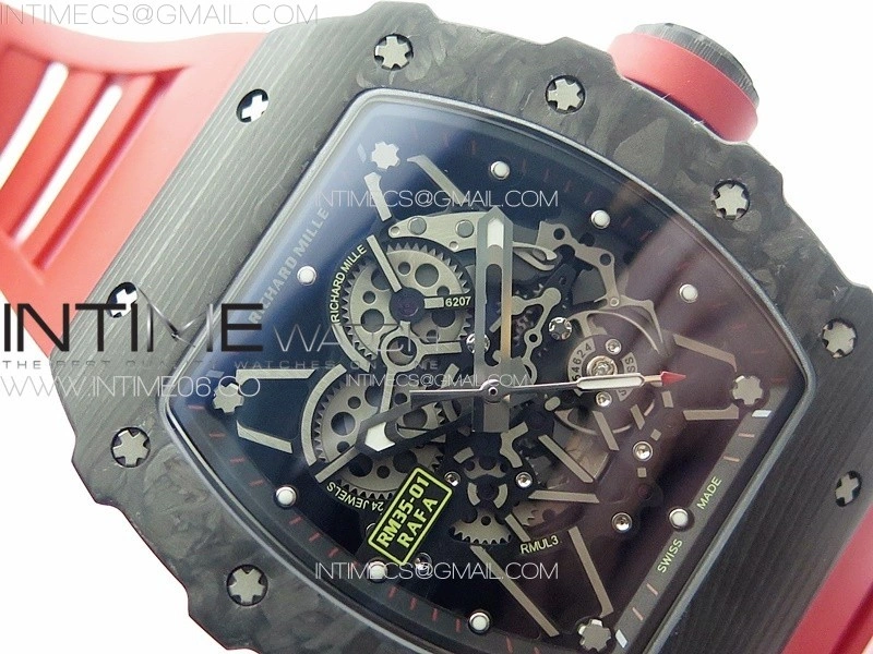 RM035-01 Forged Carbon Case KUF Best Edition Red Crown on Red Rubber Strap MIYOTA8215