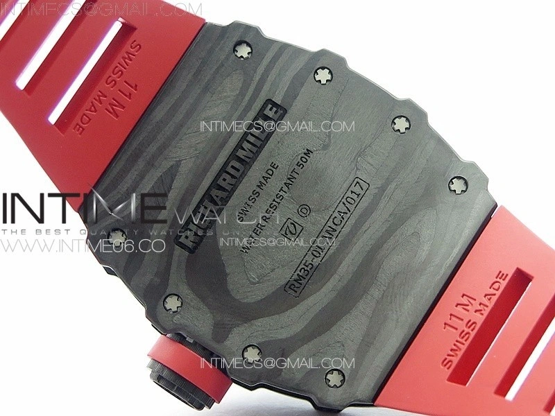 RM035-01 Forged Carbon Case KUF Best Edition Red Crown on Red Rubber Strap MIYOTA8215