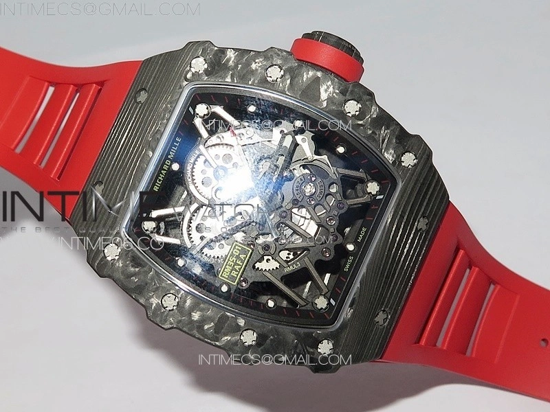 RM035-01 Forged Carbon Case KUF Best Edition Red Crown on Red Rubber Strap MIYOTA8215