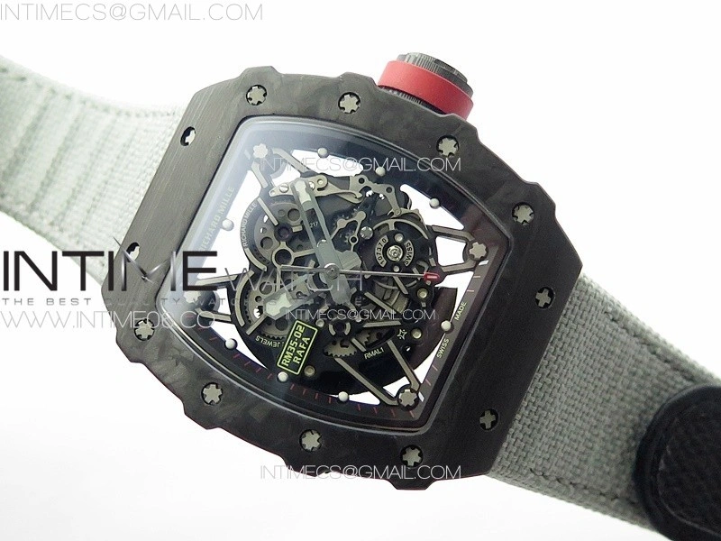 RM035-02 Forged Carbon Case KUF Best Edition Red Crown on Gray Nylon Strap MIYOTA8215