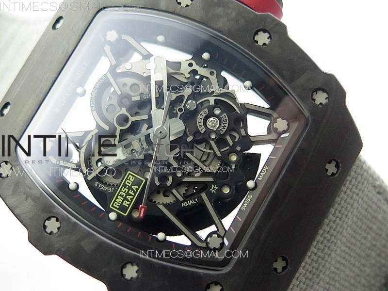 RM035-02 Forged Carbon Case KUF Best Edition Red Crown on Gray Nylon Strap MIYOTA8215