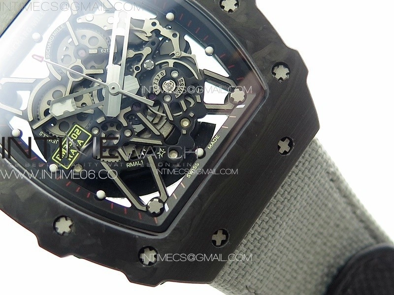 RM035-02 Forged Carbon Case KUF Best Edition Red Crown on Gray Nylon Strap MIYOTA8215