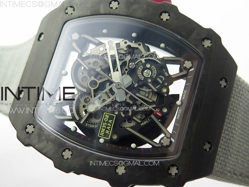 RM035-02 Forged Carbon Case KUF Best Edition Red Crown on Gray Nylon Strap MIYOTA8215