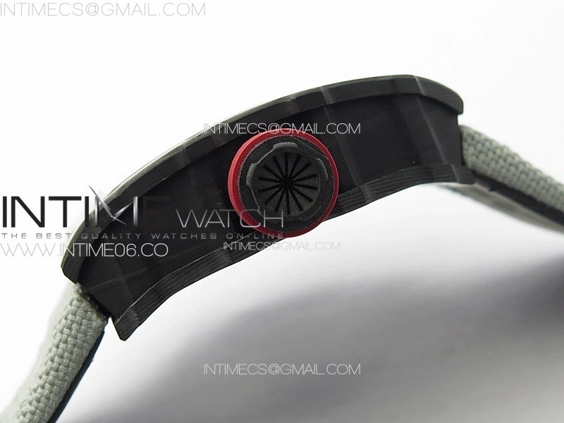 RM035-02 Forged Carbon Case KUF Best Edition Red Crown on Gray Nylon Strap MIYOTA8215