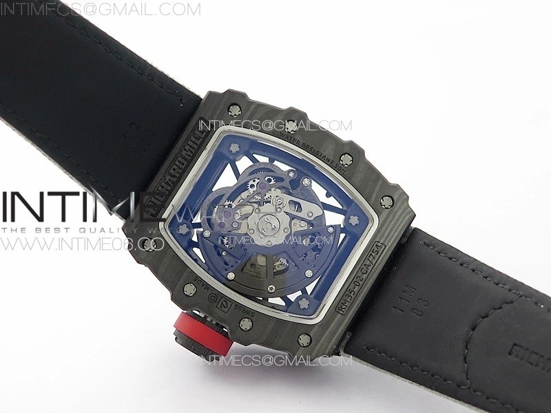 RM035-02 Forged Carbon Case KUF Best Edition Red Crown on Gray Nylon Strap MIYOTA8215