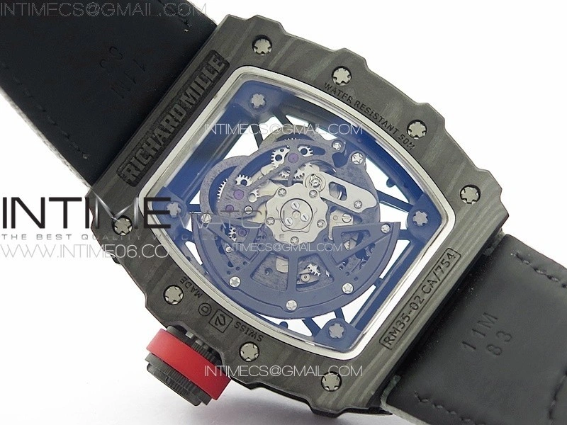 RM035-02 Forged Carbon Case KUF Best Edition Red Crown on Gray Nylon Strap MIYOTA8215