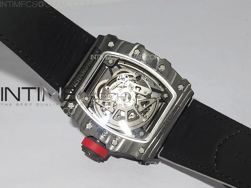 RM035-02 Forged Carbon Case KUF Best Edition Red Crown on Gray Nylon Strap MIYOTA8215