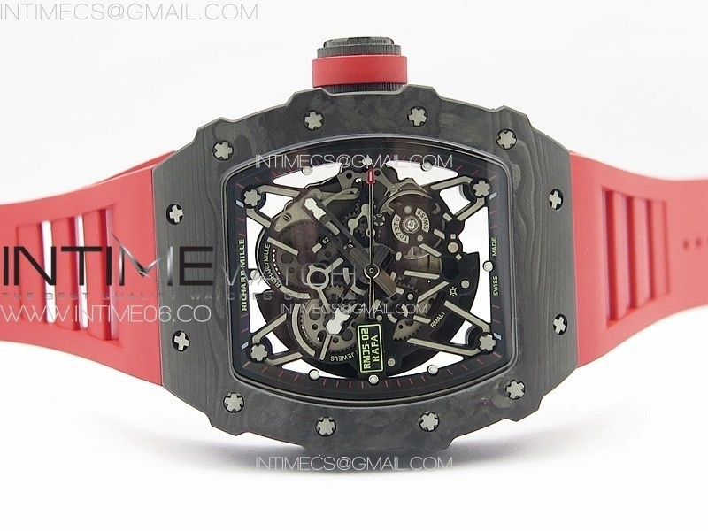 RM035-02 Forged Carbon Case KUF Best Edition Red Crown on Red Rubber Strap MIYOTA8215