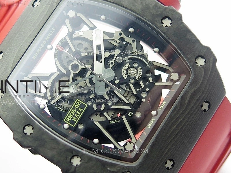 RM035-02 Forged Carbon Case KUF Best Edition Red Crown on Red Rubber Strap MIYOTA8215