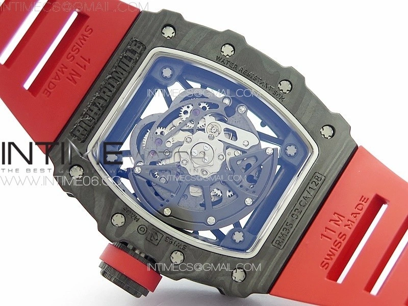 RM035-02 Forged Carbon Case KUF Best Edition Red Crown on Red Rubber Strap MIYOTA8215