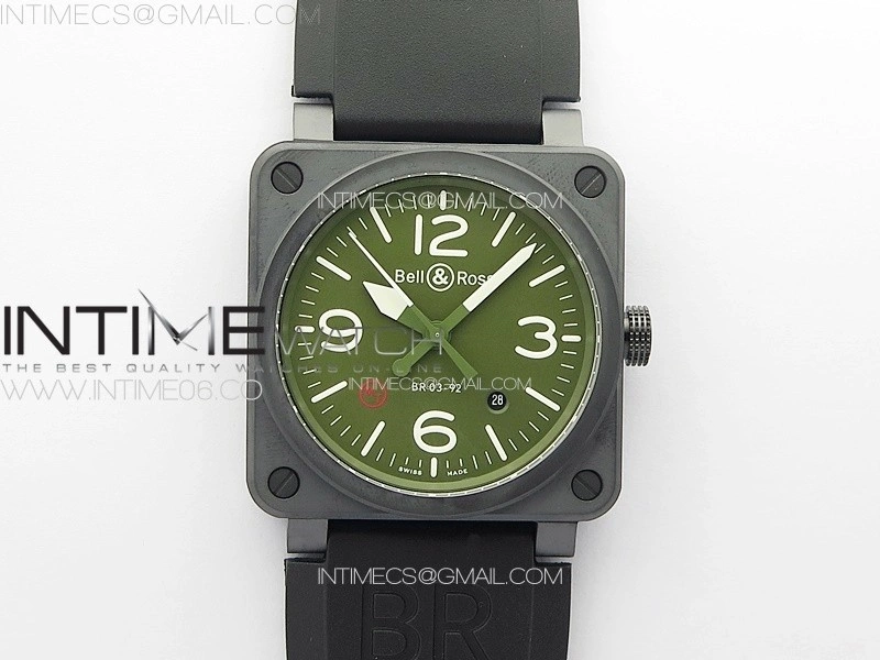 BR 03-92 Real Ceramic 1:1 Best Edition Green Dial on Black Rubber Strap MIYOTA 9015