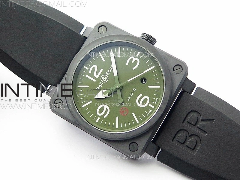 BR 03-92 Real Ceramic 1:1 Best Edition Green Dial on Black Rubber Strap MIYOTA 9015
