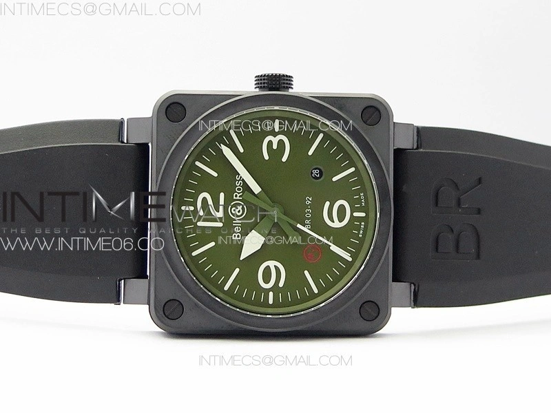 BR 03-92 Real Ceramic 1:1 Best Edition Green Dial on Black Rubber Strap MIYOTA 9015