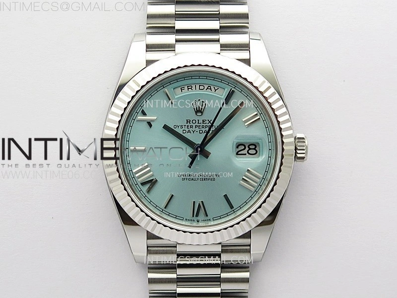 Day Date 228236 40mm 904L SS 1:1 AR+F Best Edition Ice Blue Dial Roman Markers on SS President Bracelet SA3255