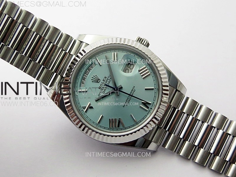Day Date 228236 40mm 904L SS 1:1 AR+F Best Edition Ice Blue Dial Roman Markers on SS President Bracelet SA3255