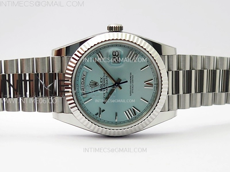 Day Date 228236 40mm 904L SS 1:1 AR+F Best Edition Ice Blue Dial Roman Markers on SS President Bracelet SA3255