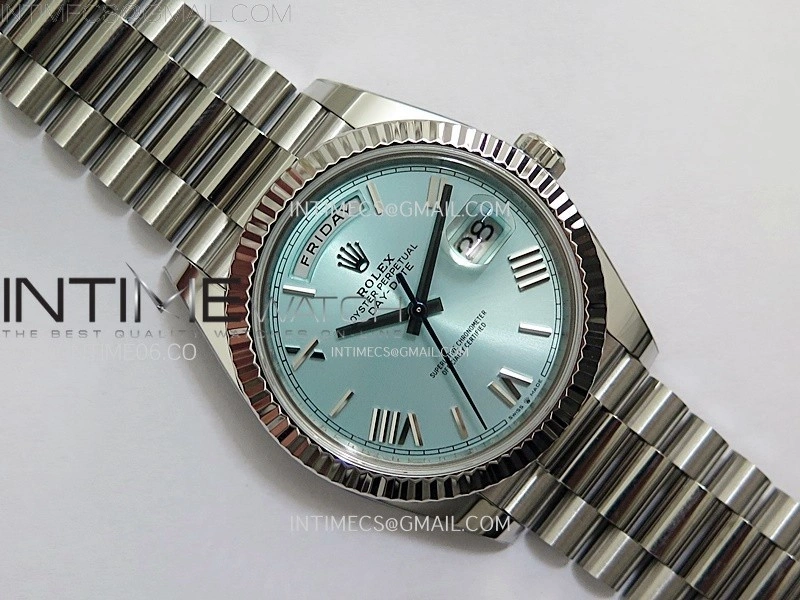 Day Date 228236 40mm 904L SS 1:1 AR+F Best Edition Ice Blue Dial Roman Markers on SS President Bracelet SA3255