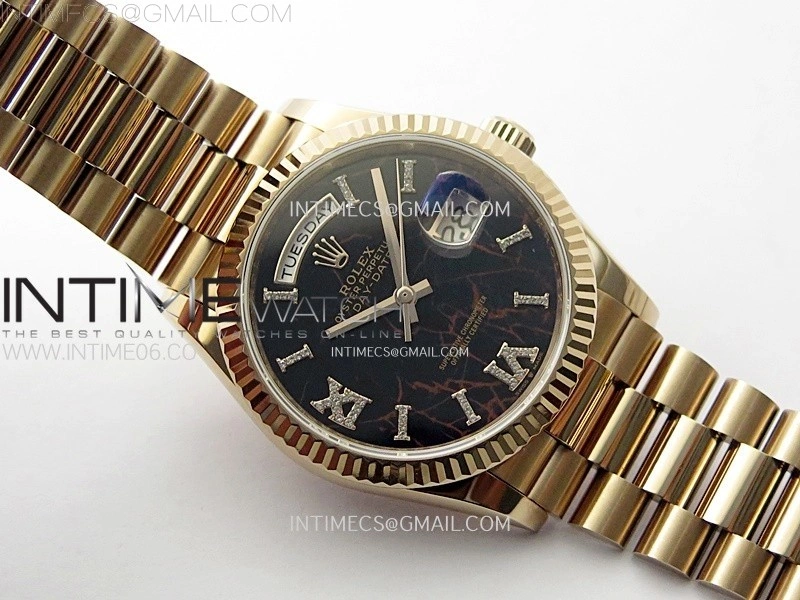 Day Date 36mm Gain Weight RG tungsten APSF 1:1 Best Edition Black Dial Diamond Roman Markers on SS President Bracelet A3255