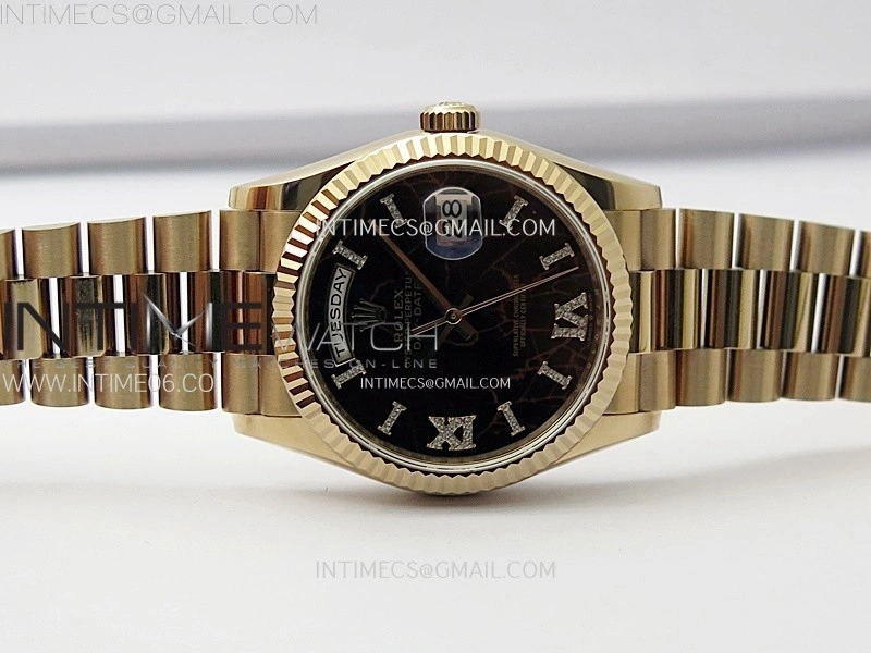 Day Date 36mm Gain Weight RG tungsten APSF 1:1 Best Edition Black Dial Diamond Roman Markers on SS President Bracelet A3255