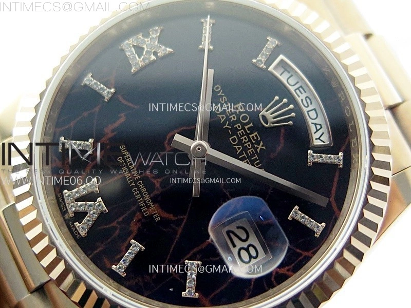 Day Date 36mm Gain Weight RG tungsten APSF 1:1 Best Edition Black Dial Diamond Roman Markers on SS President Bracelet A3255