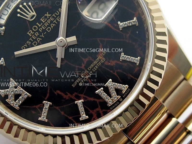 Day Date 36mm Gain Weight RG tungsten APSF 1:1 Best Edition Black Dial Diamond Roman Markers on SS President Bracelet A3255
