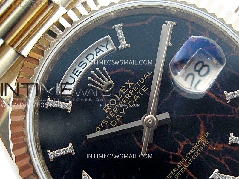 Day Date 36mm Gain Weight RG tungsten APSF 1:1 Best Edition Black Dial Diamond Roman Markers on SS President Bracelet A3255