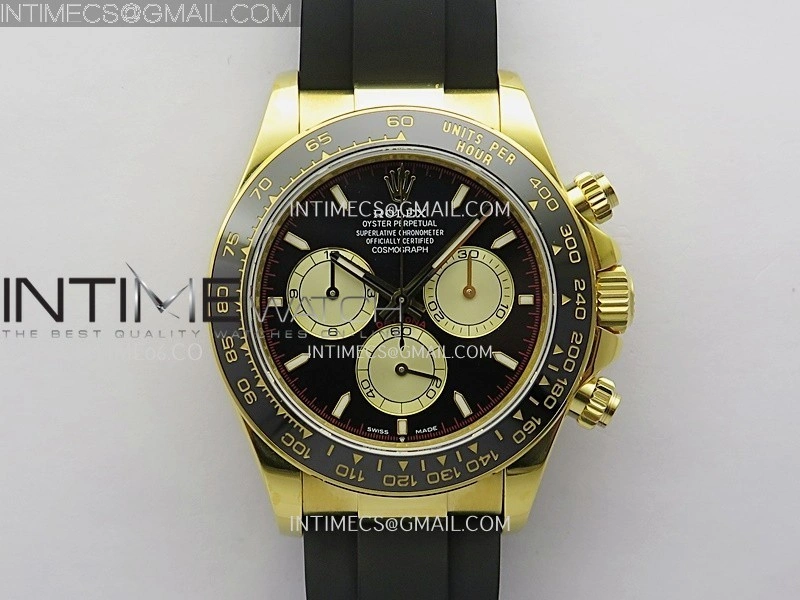 Daytona 126518 904L YG GMF 1:1 Best Edition Black Dial Gold Subdial Stick Marker on Oysterflex Strap SH4131