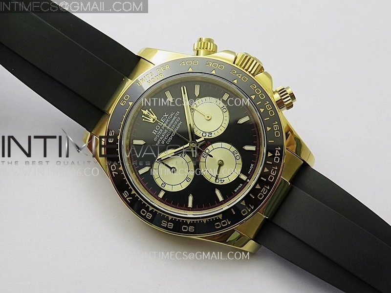 Daytona 126518 904L YG GMF 1:1 Best Edition Black Dial Gold Subdial Stick Marker on Oysterflex Strap SH4131
