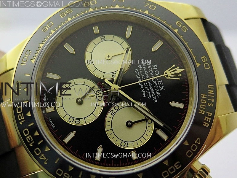 Daytona 126518 904L YG GMF 1:1 Best Edition Black Dial Gold Subdial Stick Marker on Oysterflex Strap SH4131