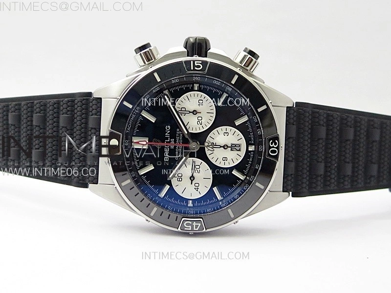 Chronomat B01 44mm SS BLSF 1:1 Best Edition Black Dial Silver Subdial on Black Rubber Strap A7750 to Cal.01