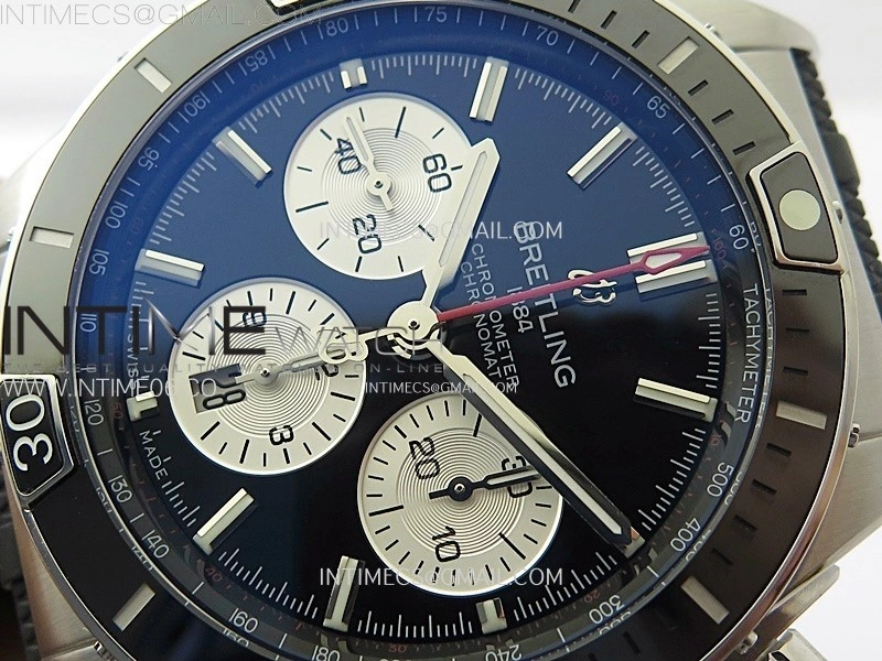 Chronomat B01 44mm SS BLSF 1:1 Best Edition Black Dial Silver Subdial on Black Rubber Strap A7750 to Cal.01