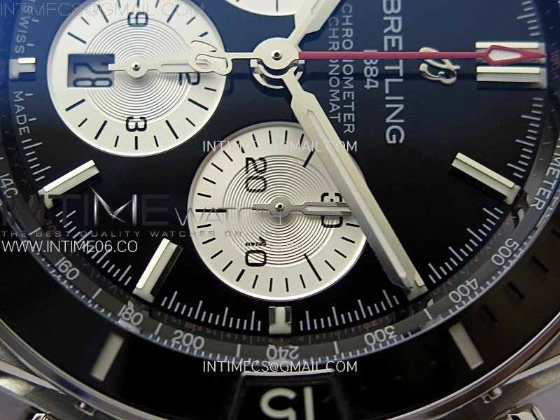 Chronomat B01 44mm SS BLSF 1:1 Best Edition Black Dial Silver Subdial on Black Rubber Strap A7750 to Cal.01