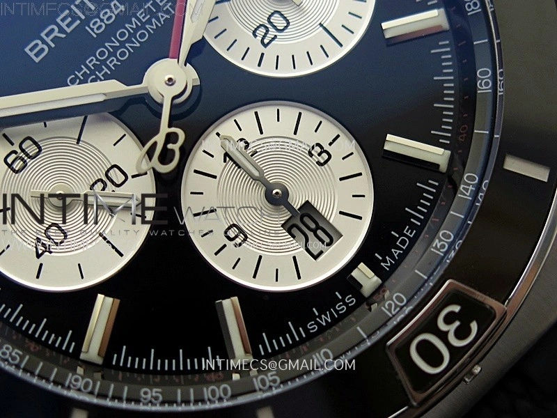 Chronomat B01 44mm SS BLSF 1:1 Best Edition Black Dial Silver Subdial on Black Rubber Strap A7750 to Cal.01