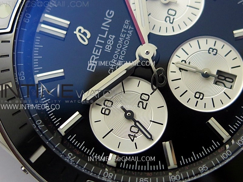 Chronomat B01 44mm SS BLSF 1:1 Best Edition Black Dial Silver Subdial on Black Rubber Strap A7750 to Cal.01
